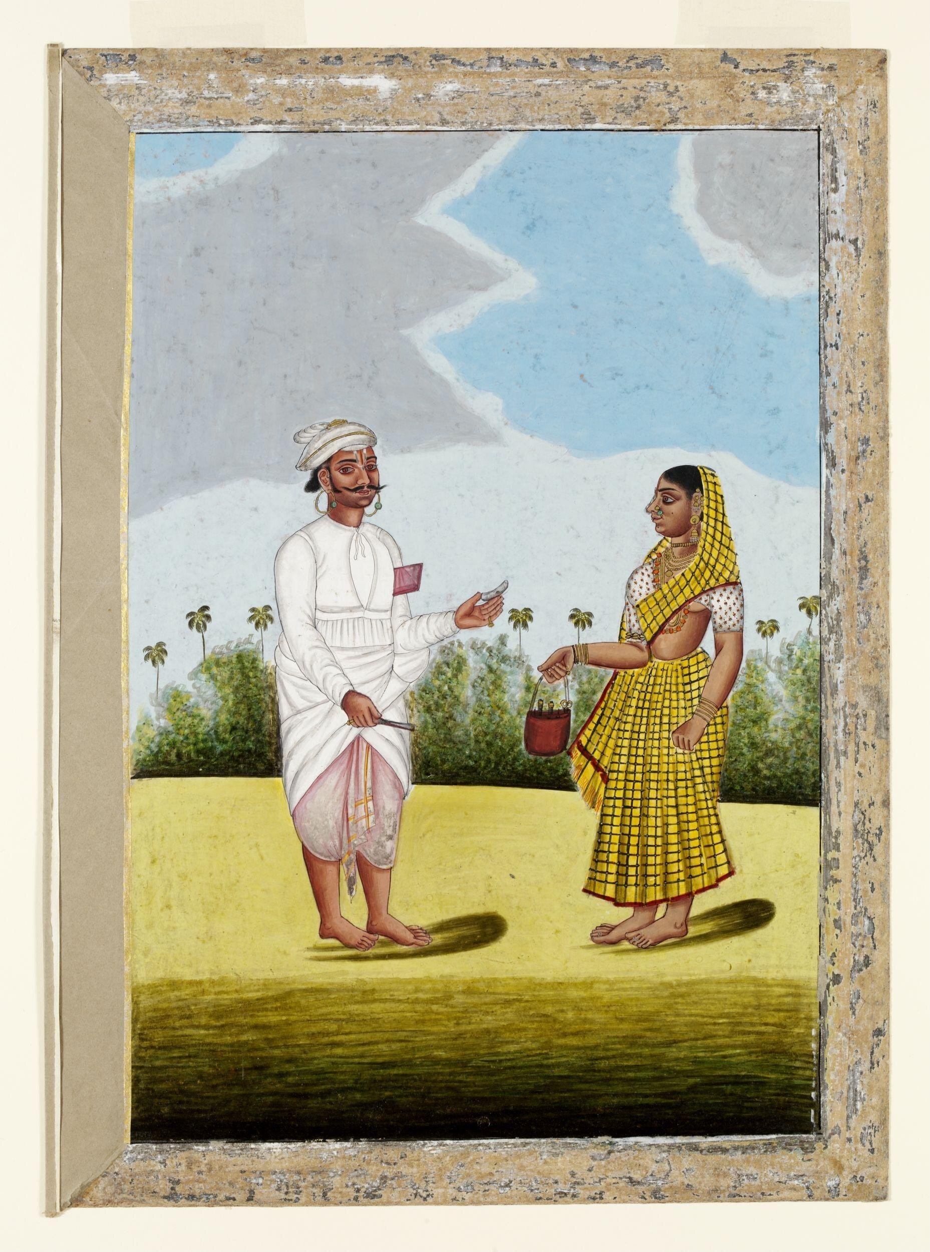 Painting of a barber and his wife Unknown artist Thanjavur, Tamil Nadu, c.1800 V&A, AL.8940A