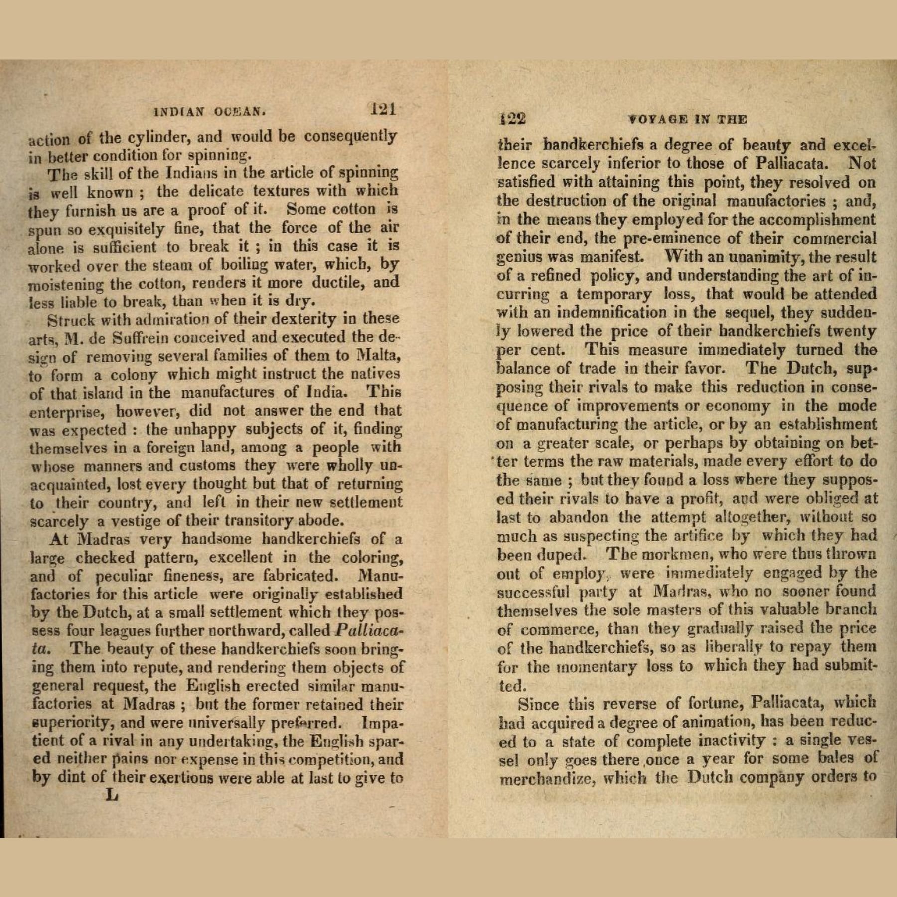 Pages from an English translation of A Voyage in the Indian Ocean and to Bengal, Undertaken in the Year 1790 by Louis de Grandpré First published in French in Paris, France, 1801 This edition published Brattleboro, Vermont, 1814  Library of Congress