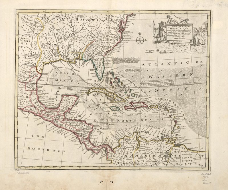 An accurate map of the West Indies Emanuel Bowen London, England, 1740 Library of Congress,  G4390 1752 .B6