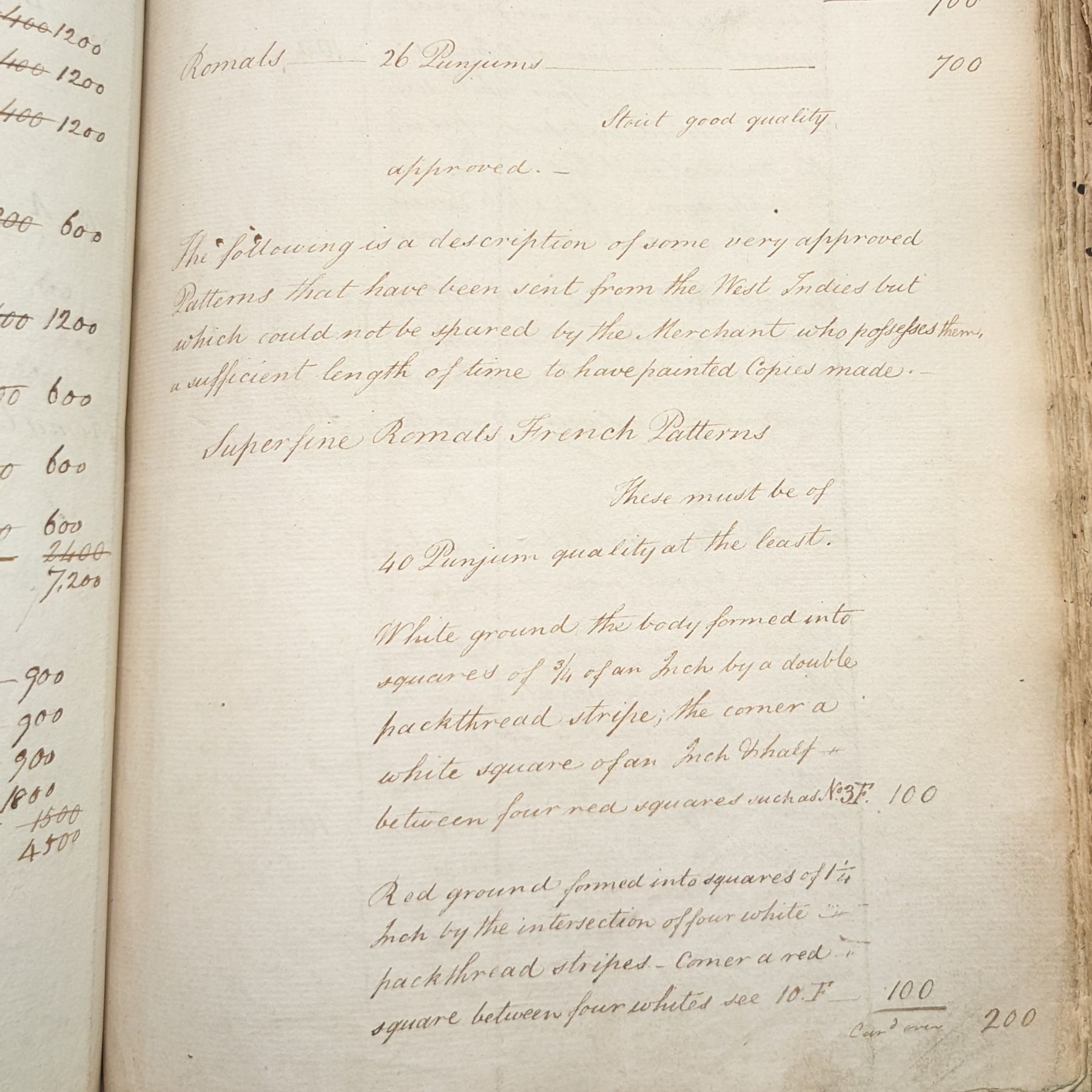 Order for 'Superfine Romals (handkerchiefs) French Patterns' for the West Indian Market from an East India Company Commercial Department letter to ‘Our President in Fort St. George [Chennai, Tamil Nadu], 23rd June 1802 From the British Library Collection,