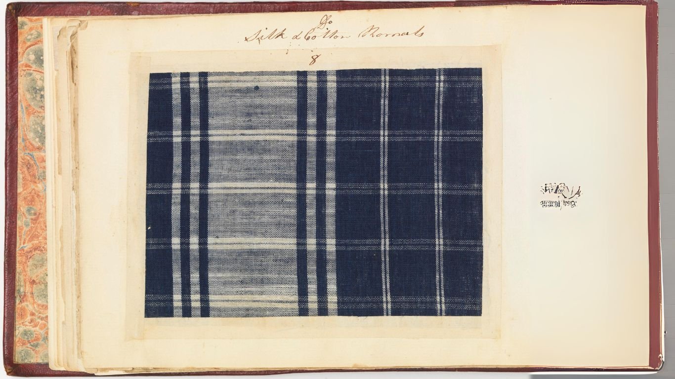 Swatch book sample annotated ‘Silk & Cotton Romals’ John Philips & Co Manchester, 1790s Cooper Hewitt, Smithsonian Design Museum, 1936-46-1