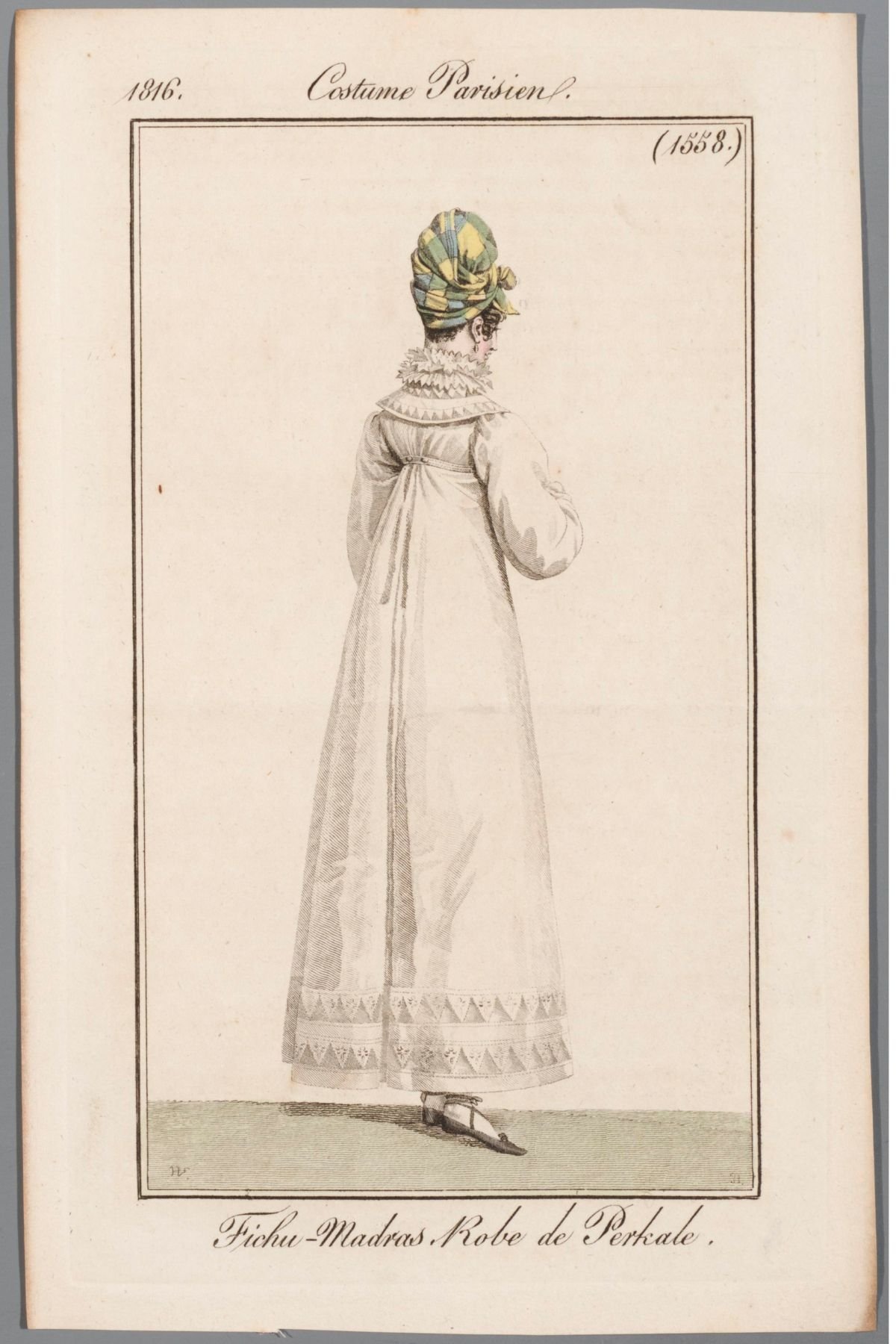 'Fichu-Madras Robe de Perkale’ from Costume Parisien Unknown artist  Paris, France, 1816 Amsterdam Museum, A 55551