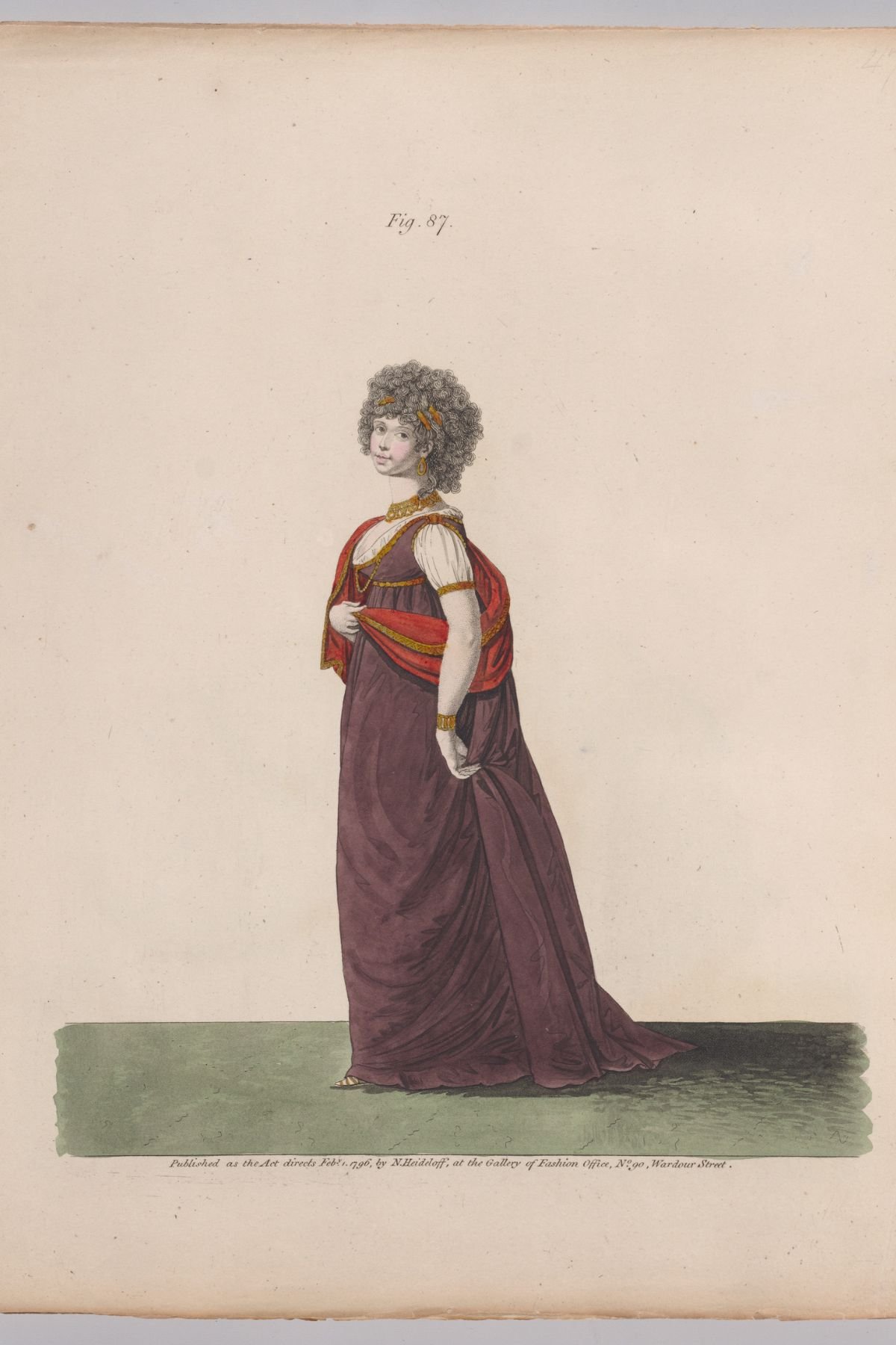 CT_Exhibition_Page 48_Fashion plate from the Gallery of Fashion, vol.II Nicolaus Heideloff London, England, 1795-1796 Metropolitan Museum of Art, 50.611.1(2)