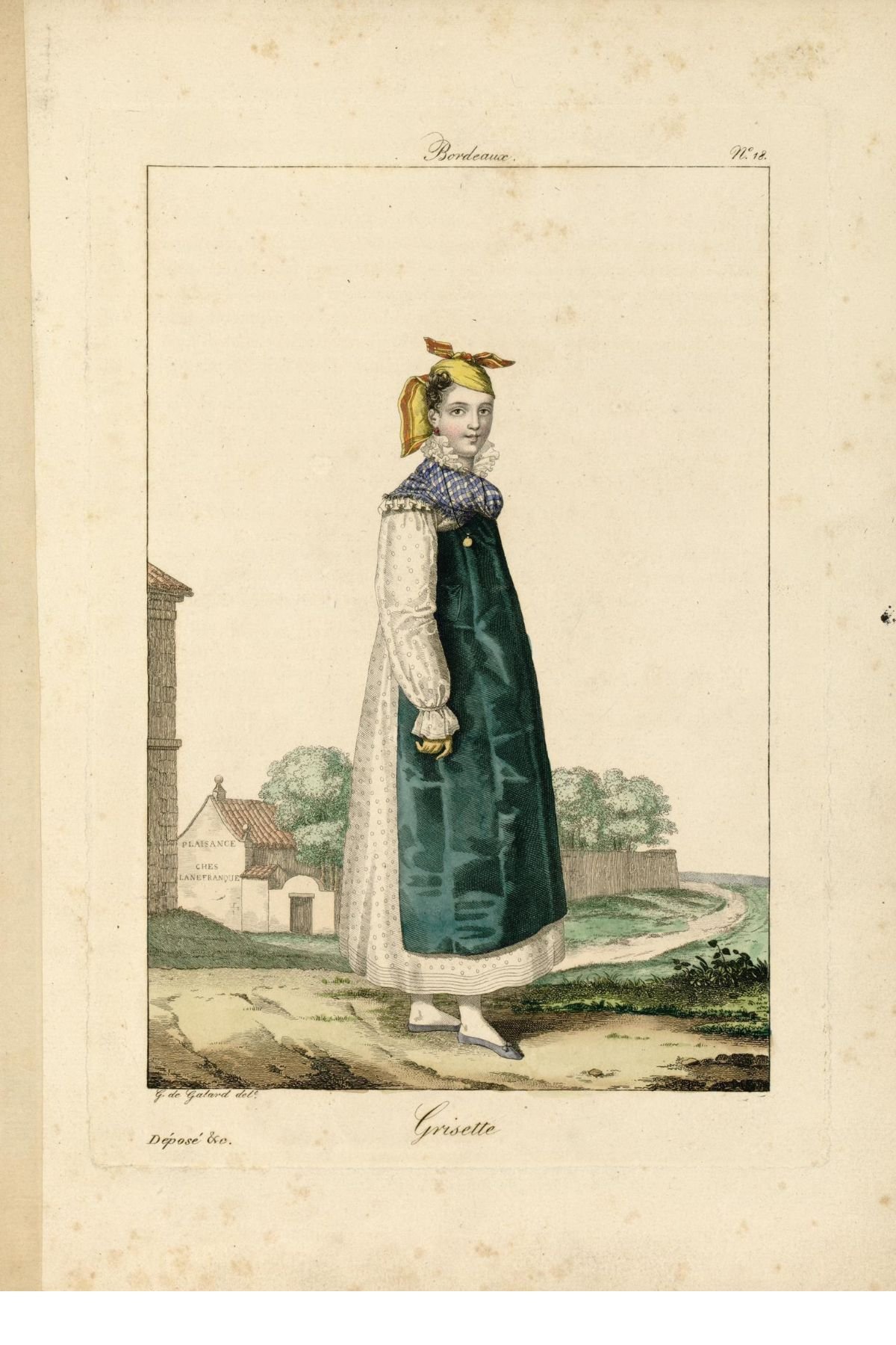 Illustration no. 18: Grisette.  from Recueil des divers costumes des habitants de Bordeaux et des environs (Bordeaux: Lavigne) Gustave de Galard Bibliothèque municipale de Bordeaux Fonds Arts [394] A 383 Rés.