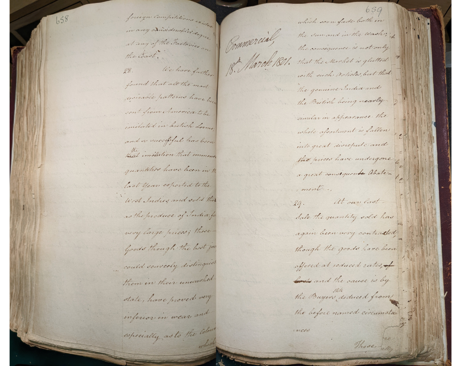 Complaint concerning the impacts of American traders selling British-manufactured Madras handkerchief imitations to the West Indies From an East India Company Commercial Department letter to ‘Our Governor in Council at Fort St. George’ [Chennai, Tamil Nad