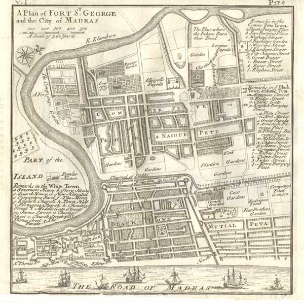 A Plan of Fort St. George and the City of Madras by Herman Moll, London, 1726.